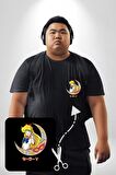 Sailor Moon Ay Savaşcısı Anime Siyah Büyük Beden Kadın Basic Minimal Baskılı Tişört