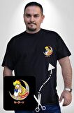 Sailor Moon Ay Savaşcısı Anime Siyah Büyük Beden Kadın Basic Minimal Baskılı Tişört