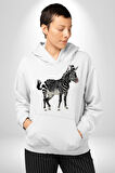 Zürafa Kadın Erkek  Beyaz Kapüşonlu Sweatshirt Hoodie