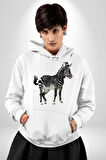 Zürafa Kadın Erkek  Beyaz Kapüşonlu Sweatshirt Hoodie