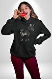 Zürafa Kadın Erkek  Siyah Kapüşonlu Sweatshirt Hoodie