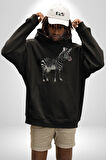 Zürafa Kadın Erkek  Siyah Kapüşonlu Sweatshirt Hoodie