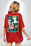 Spy X Family Anime Özel Tasarım Kırmızı Oversize Kadın Erkek Ön ve Sırt Baskılı Tişört