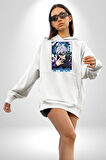 Jujutsu Vintage Washed - Megumi Gojo Anime Manga Kadın Erkek  Beyaz Kapüşonlu Sweatshirt Hoodie