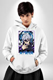 Jujutsu Vintage Washed - Megumi Gojo Anime Manga Kadın Erkek  Beyaz Kapüşonlu Sweatshirt Hoodie