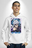 Jujutsu Vintage Washed - Megumi Gojo Anime Manga Kadın Erkek  Beyaz Kapüşonlu Sweatshirt Hoodie