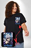 Jujutsu Vintage Washed - Megumi Gojo Anime Manga Siyah Büyük Beden Kadın Basic Minimal Baskılı Tişört