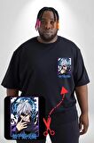 Jujutsu Vintage Washed - Megumi Gojo Anime Manga Siyah Büyük Beden Kadın Basic Minimal Baskılı Tişört