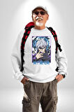 Jujutsu Vintage Washed - Megumi Gojo Anime Manga Kadın Erkek Beyaz Sweatshirt 