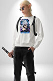 Jujutsu Vintage Washed - Megumi Gojo Anime Manga Kadın Erkek Beyaz Sweatshirt 