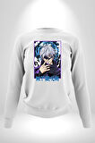 Jujutsu Vintage Washed - Megumi Gojo Anime Manga Kadın Erkek Beyaz Sweatshirt 