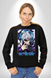 Jujutsu Vintage Washed - Megumi Gojo Anime Manga Kadın Erkek Siyah Sweatshirt 