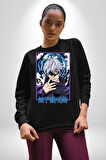 Jujutsu Vintage Washed - Megumi Gojo Anime Manga Kadın Erkek Siyah Sweatshirt 