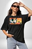 Hunter X Hunter Anime  Pamuklu Bisiklet Yaka Kadın Erkek Oversize Boyfriend Dijital Baskılı Siyah T-shirt
