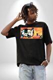 Hunter X Hunter Anime  Pamuklu Bisiklet Yaka Kadın Erkek Oversize Boyfriend Dijital Baskılı Siyah T-shirt