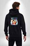 OP Manga Anime Monkey D.Luffy Kadın Erkek Siyah Kapüşonlu Fermuarlı Baskılı Hırka Sweatshirt