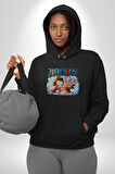 OP Manga Anime Monkey D.Luffy Kadın Erkek  Siyah Kapüşonlu Sweatshirt Hoodie