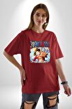 OP Manga Anime Monkey D.Luffy Pamuklu Bisiklet Yaka Kadın Erkek Oversize Boyfriend Dijital Baskılı Kırmızı T-shirt