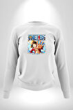 OP Manga Anime Monkey D.Luffy Kadın Erkek Beyaz Sweatshirt 
