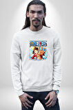 OP Manga Anime Monkey D.Luffy Kadın Erkek Beyaz Sweatshirt 