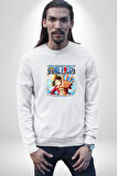 OP Manga Anime Monkey D.Luffy Kadın Erkek Beyaz Sweatshirt 
