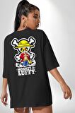 Monkey D. Luffy Japon Anime Siyah Oversize Kadın Erkek Ön ve Sırt Baskılı Tişört