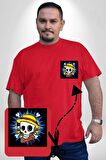 One Piece Luffy Anime Kırmızı Büyük Beden Kadın Basic Minimal Baskılı Tişört