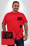 Suicide Squad  Kırmızı Büyük Beden Kadın Basic Minimal Baskılı Tişört