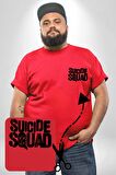 Suicide Squad  Kırmızı Büyük Beden Kadın Basic Minimal Baskılı Tişört