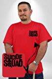 Suicide Squad  Kırmızı Büyük Beden Kadın Basic Minimal Baskılı Tişört