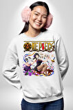 One Piece Nico Robin Kadın Erkek Beyaz Sweatshirt 