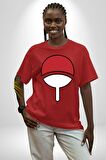 Sasuke Uchiha Sembolü Anime Pamuklu Bisiklet Yaka Kadın Erkek Oversize Boyfriend Dijital Baskılı Kırmızı T-shirt