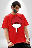 Sasuke Uchiha Sembolü Anime Pamuklu Bisiklet Yaka Kadın Erkek Oversize Boyfriend Dijital Baskılı Kırmızı T-shirt