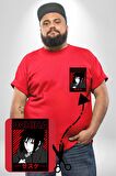 Sasuke Uchiha Sembolü Anime Kırmızı Büyük Beden Kadın Basic Minimal Baskılı Tişört