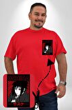 Sasuke Uchiha Sembolü Anime Kırmızı Büyük Beden Kadın Basic Minimal Baskılı Tişört