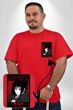 Sasuke Uchiha Sembolü Anime Kırmızı Büyük Beden Kadın Basic Minimal Baskılı Tişört