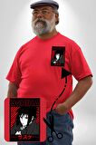 Sasuke Uchiha Sembolü Anime Kırmızı Büyük Beden Kadın Basic Minimal Baskılı Tişört