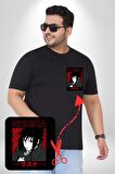 Sasuke Uchiha Sembolü Anime Siyah Büyük Beden Kadın Basic Minimal Baskılı Tişört
