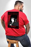 Sasuke Uchiha Sembolü Anime Büyük Beden Kırmızı Tişört Kadın Erkek Ünisex Sırt Baskılı