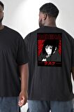 Sasuke Uchiha Sembolü Anime Büyük Beden Siyah Tişört Kadın Erkek Ünisex Sırt Baskılı