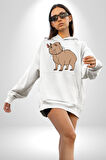 Chispi Kadın Erkek  Beyaz Kapüşonlu Sweatshirt Hoodie