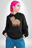 Chispi Kadın Erkek  Siyah Kapüşonlu Sweatshirt Hoodie