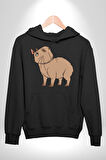Chispi Kadın Erkek  Siyah Kapüşonlu Sweatshirt Hoodie