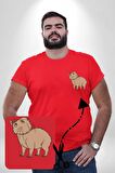 Chispi Kırmızı Büyük Beden Kadın Basic Minimal Baskılı Tişört