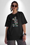 Mickey Yeni Nesil Tasarım Pamuklu Bisiklet Yaka Kadın Erkek Oversize Boyfriend Dijital Baskılı Siyah T-shirt