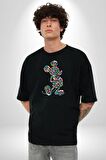 Mickey Yeni Nesil Tasarım Pamuklu Bisiklet Yaka Kadın Erkek Oversize Boyfriend Dijital Baskılı Siyah T-shirt