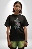 Mickey Yeni Nesil Tasarım Pamuklu Bisiklet Yaka Kadın Erkek Oversize Boyfriend Dijital Baskılı Siyah T-shirt