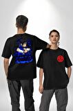 Sasuke Uchiha Anime Siyah Oversize Kadın Erkek Ön ve Sırt Baskılı Tişört