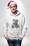 Ateşli Teddy Kadın Erkek  Beyaz Kapüşonlu Sweatshirt Hoodie