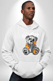 Ateşli Teddy Kadın Erkek  Beyaz Kapüşonlu Sweatshirt Hoodie